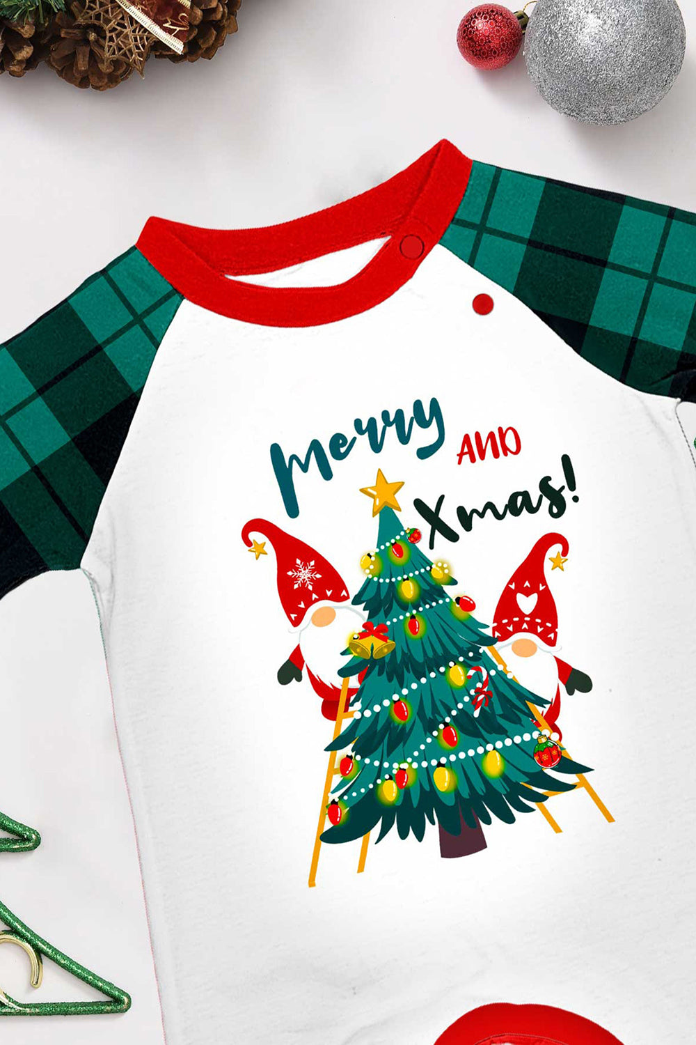 Conjunto de pijamas a juego con estampado de cuadros verdes Merry Christmas