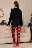 Conjunto de pijamas a juego con estampado de copos de nieve de reno rojo negro para Navidad