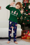 Pijamas de Navidad a juego de manga larga con estampado de árbol verde azul