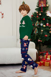 Pijamas de Navidad a juego de manga larga con estampado de árbol verde azul