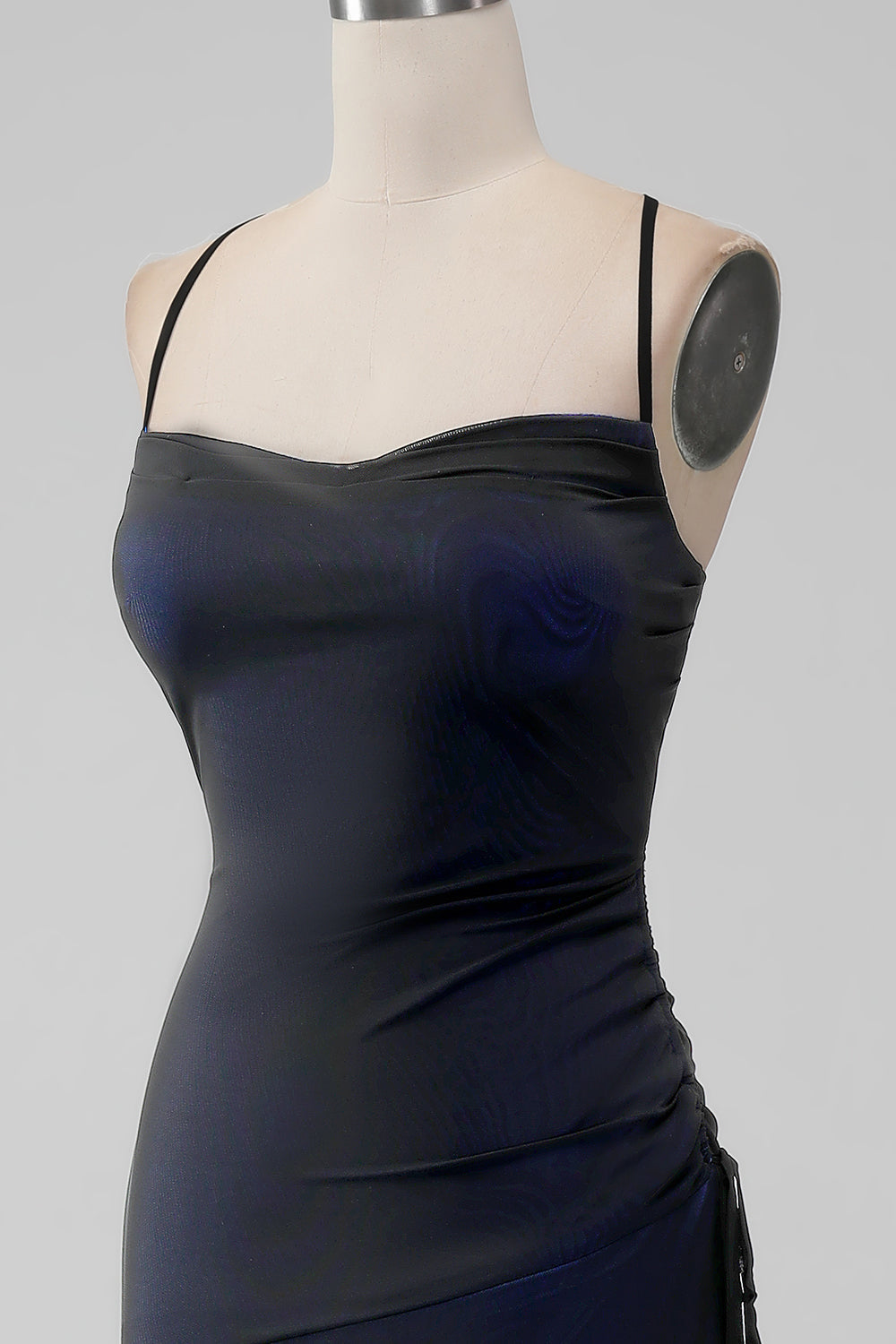 Espalda Sirena Azul Tirantes Espagueti Vestido Largo De Dama De Honor Con Abertura