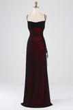 Negro Azul Tirantes Espagueti Sirena Plisado Vestido Largo De Fiesta Con Abertura