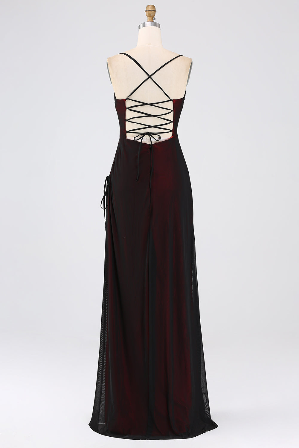 Negro Azul Tirantes Espagueti Sirena Plisado Vestido Largo De Fiesta Con Abertura