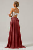 Vestido de dama de honor largo de gasa boho con espalda abierta de eucalipto con encaje