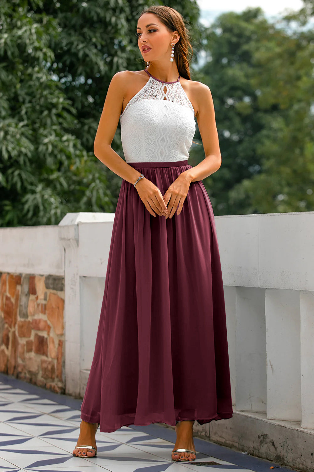 Vestido largo con espalda abierta gris