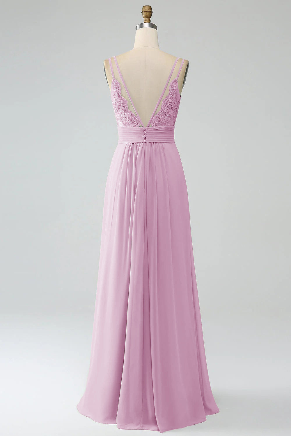 Rosa caramelo A-Line Spaghetti Trapes Plisado Gasa Largo Vestido De Dama De Honor