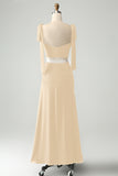 Olive A Line Spaghetti Straps Vestido de invitada de boda hasta el suelo con abertura