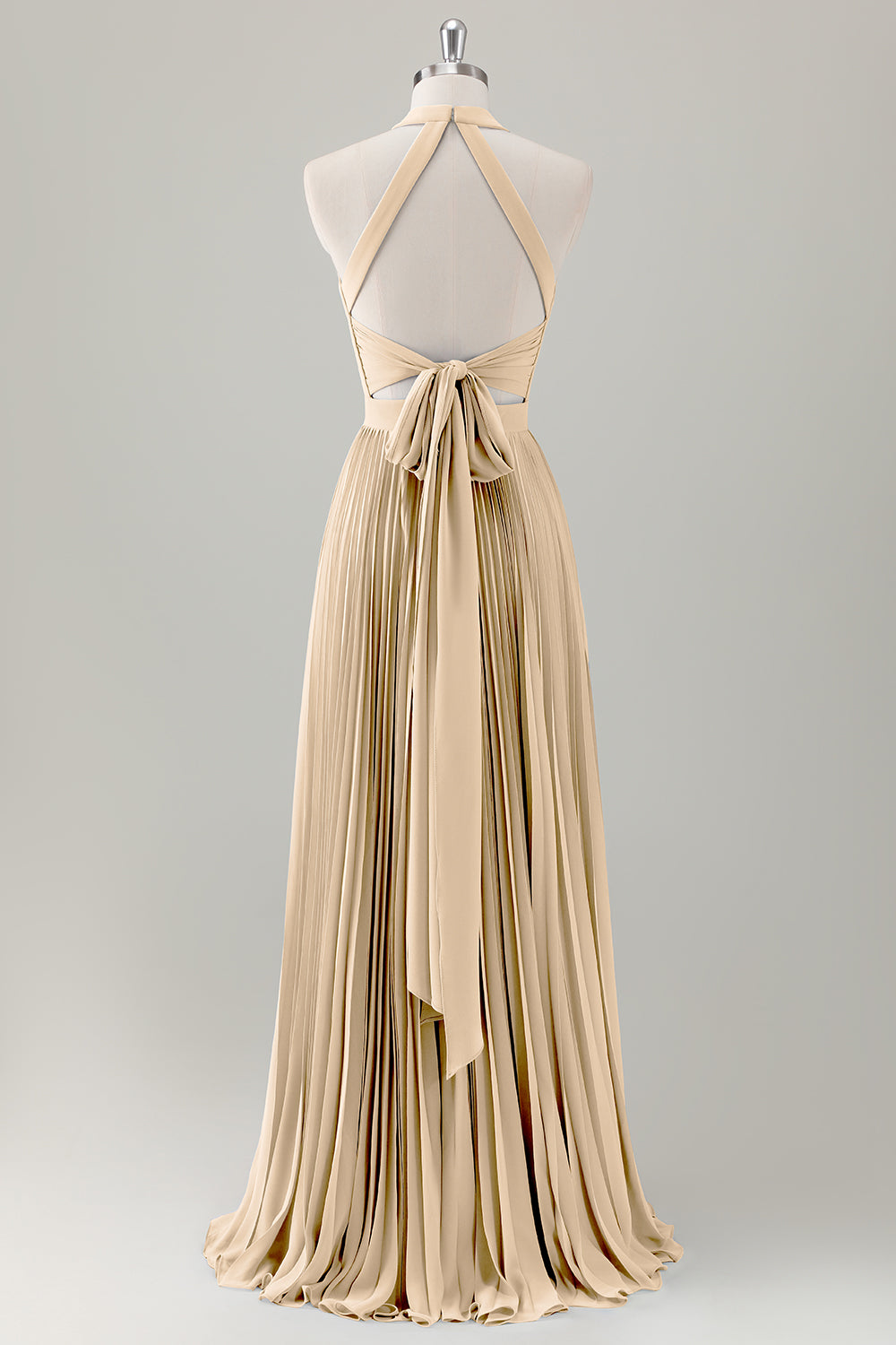 Vestido de dama de honor largo halter azul grisáceo con abertura