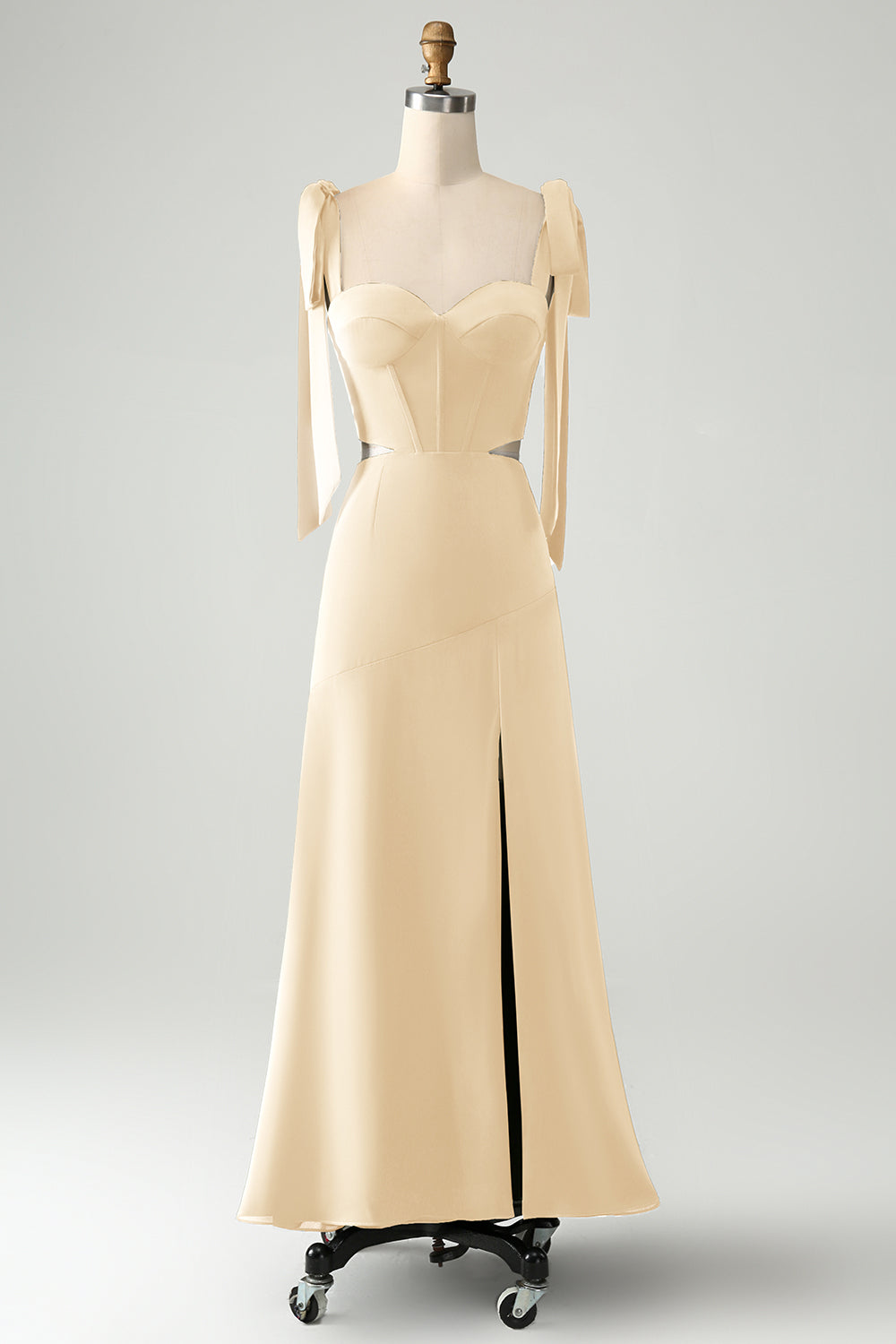 Olive A Line Spaghetti Straps Vestido de invitada de boda hasta el suelo con abertura