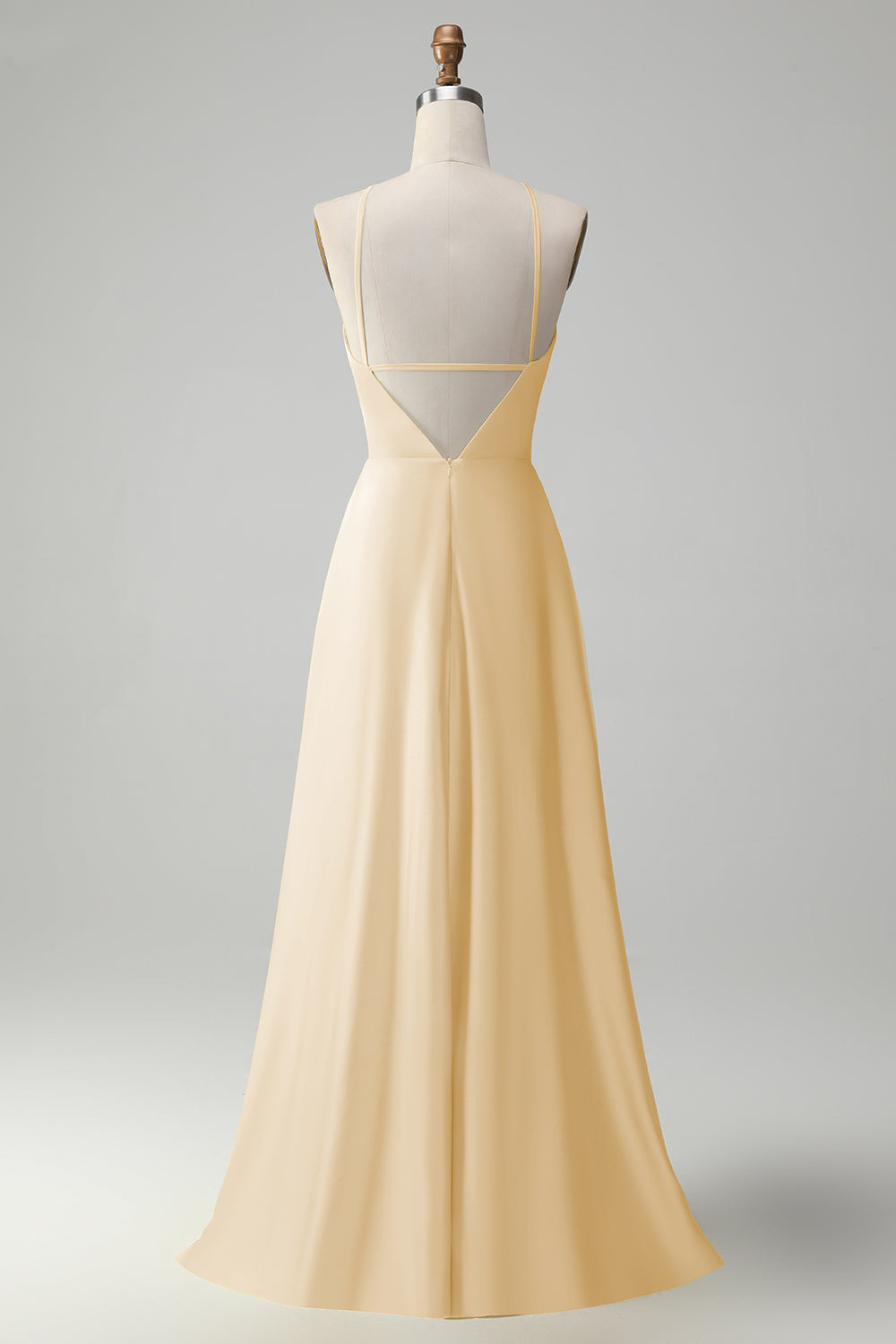 Vestido largo de dama de honor recortado de una línea amarilla con flor