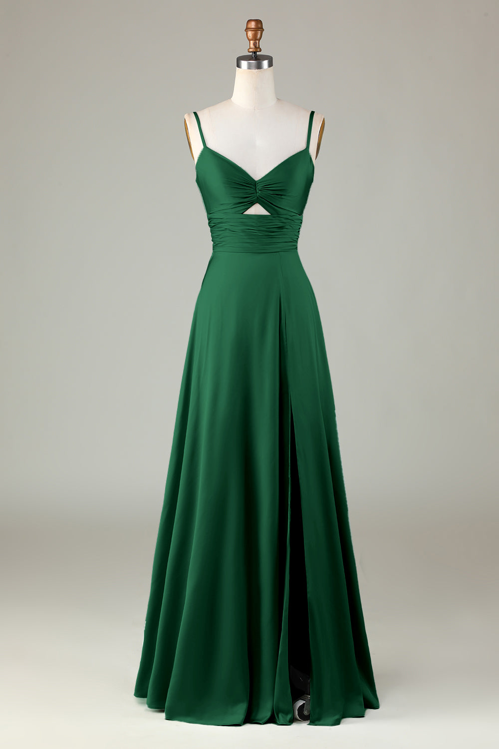 Correas de espagueti de ojo de cerradura Verde Oscuro Vestido de dama de honor con hendidura