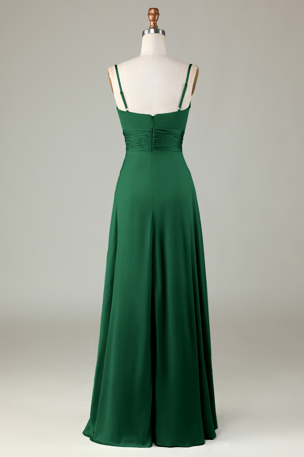 Correas de espagueti de ojo de cerradura Verde Oscuro Vestido de dama de honor con hendidura