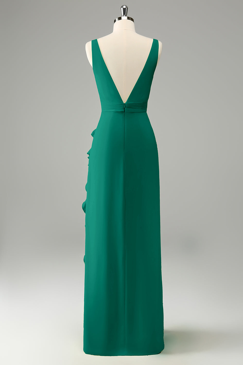 Vestido de invitada de boda con volantes de cuello en V profundo de narciso con abertura