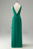 Vestido de invitada de boda con volantes de cuello en V profundo de narciso con abertura