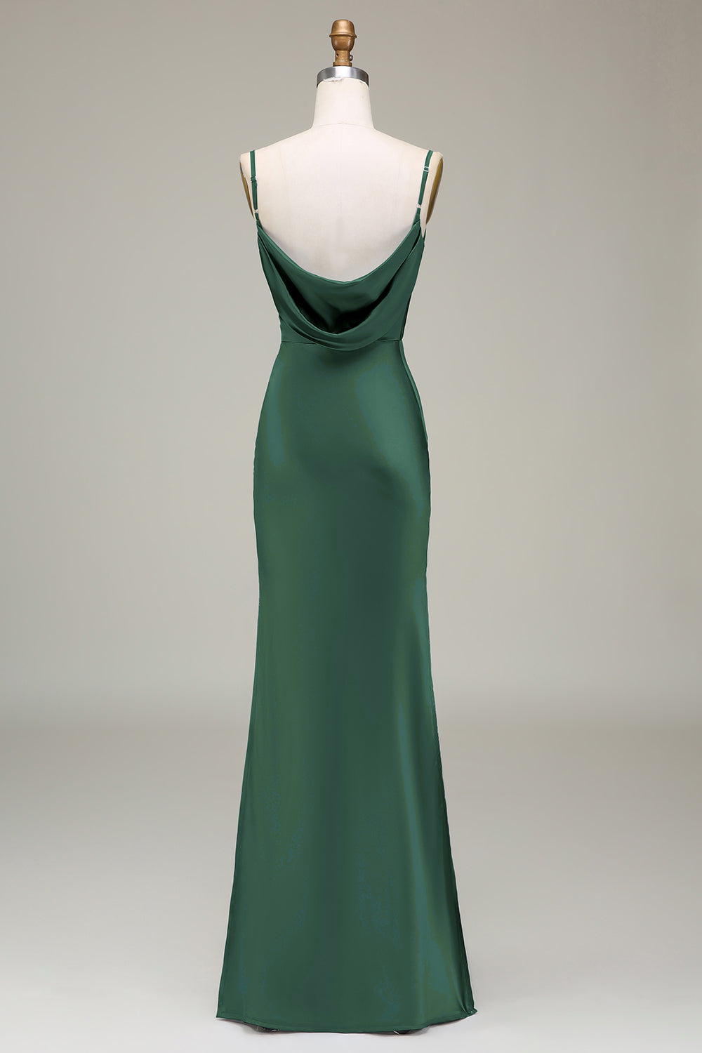 Vestido de dama de honor largo de satén con correas de espagueti de vaina azul polvoriento