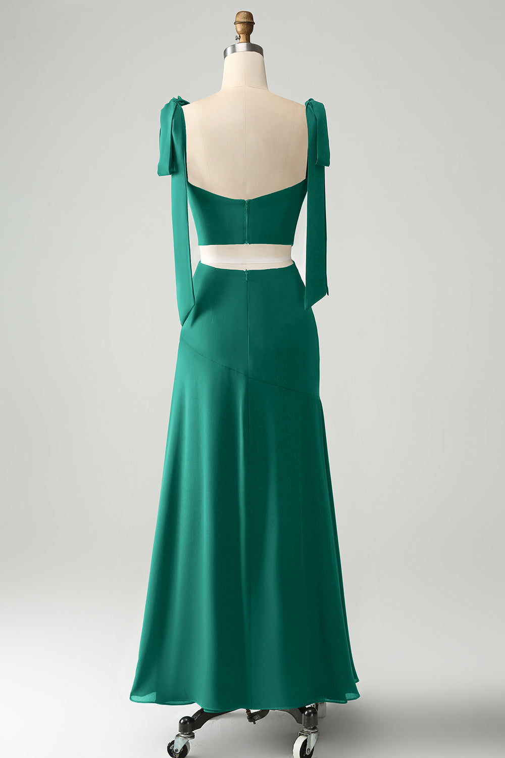Olive A Line Spaghetti Straps Vestido de invitada de boda hasta el suelo con abertura