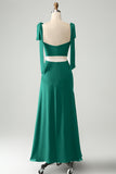Olive A Line Spaghetti Straps Vestido de invitada de boda hasta el suelo con abertura