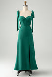 Olive A Line Spaghetti Straps Vestido de invitada de boda hasta el suelo con abertura