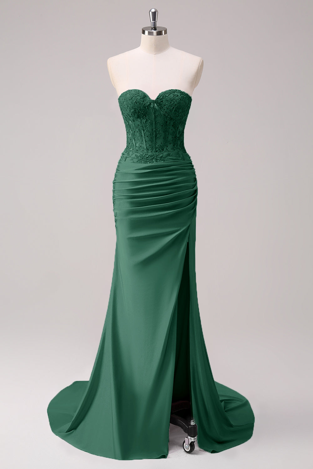 Corsé Fucsia Sirena Strapless Corsé Fruncido Vestido de Fiesta Largo con Abertura