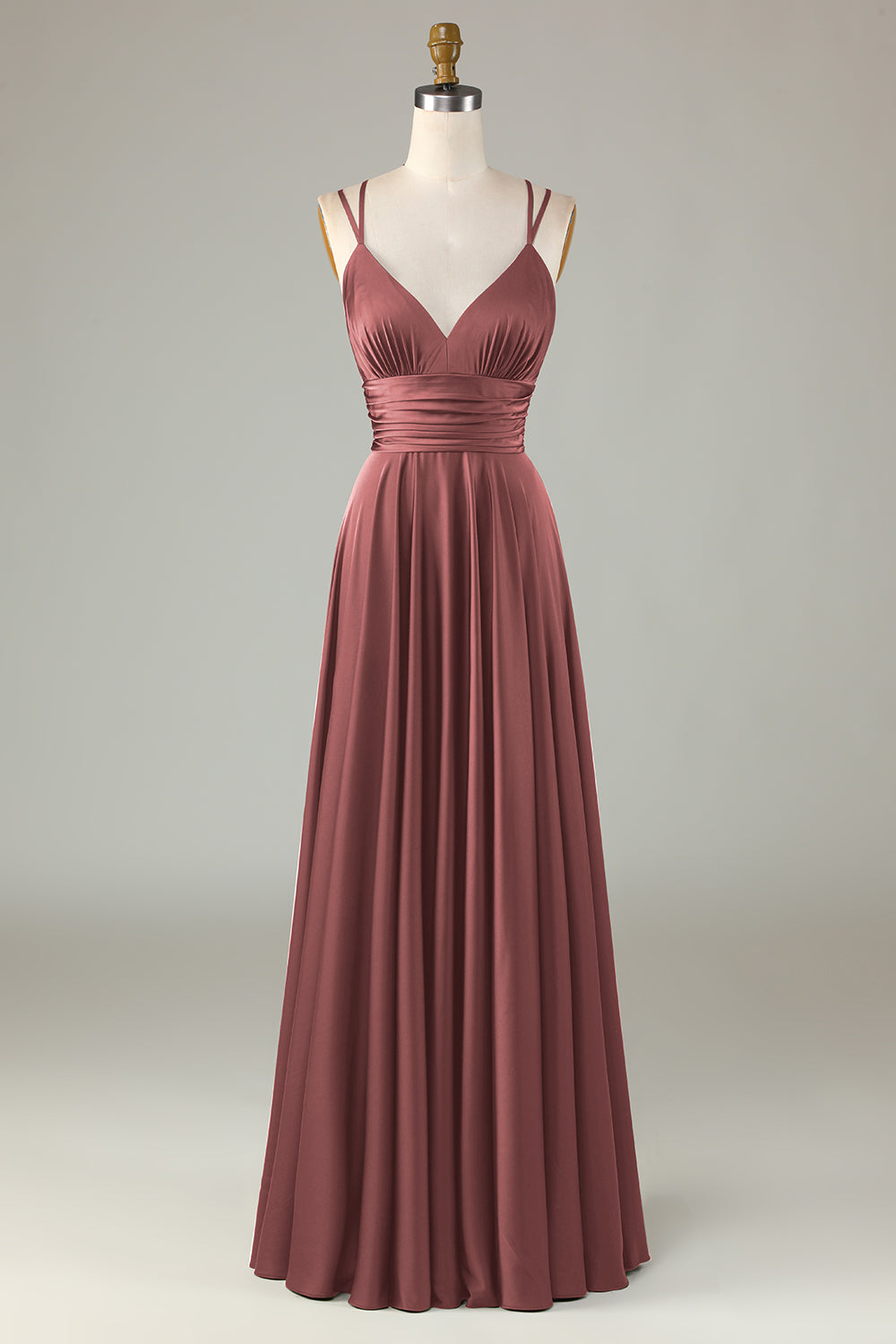 Grand Beauty A Line Spaghetti Straps Vestido de dama de honor largo verde oliva con volantes