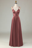 Grand Beauty A Line Spaghetti Straps Vestido de dama de honor largo verde oliva con volantes