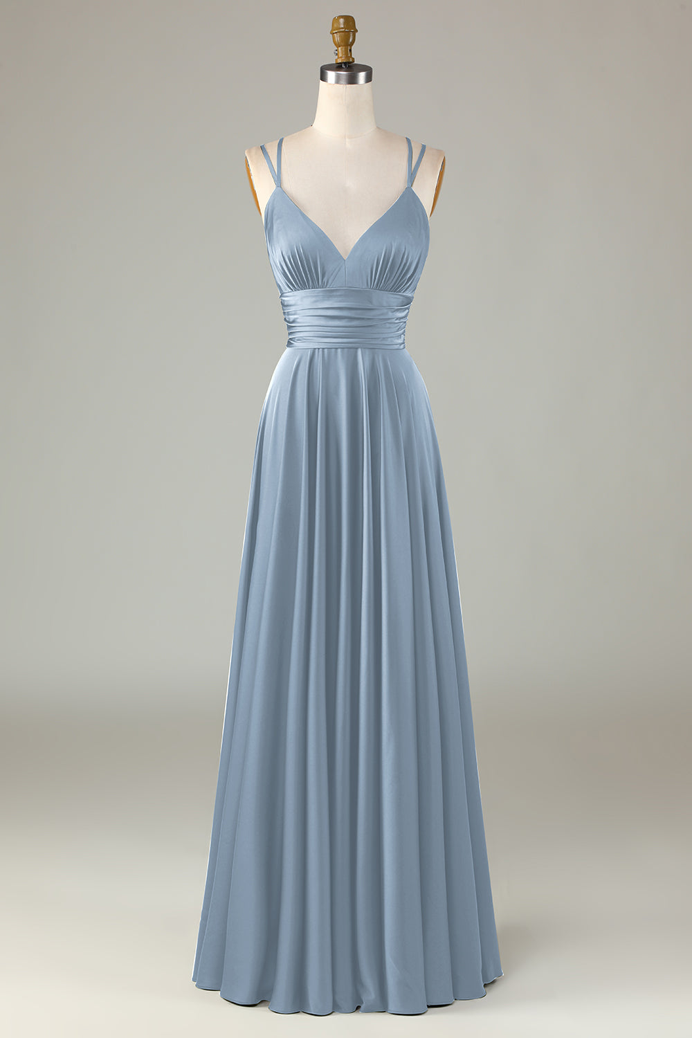 Grand Beauty A Line Spaghetti Straps Vestido de dama de honor largo verde oliva con volantes