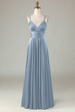 Grand Beauty A Line Spaghetti Straps Vestido de dama de honor largo verde oliva con volantes