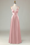 Grand Beauty A Line Spaghetti Straps Vestido de dama de honor largo verde oliva con volantes