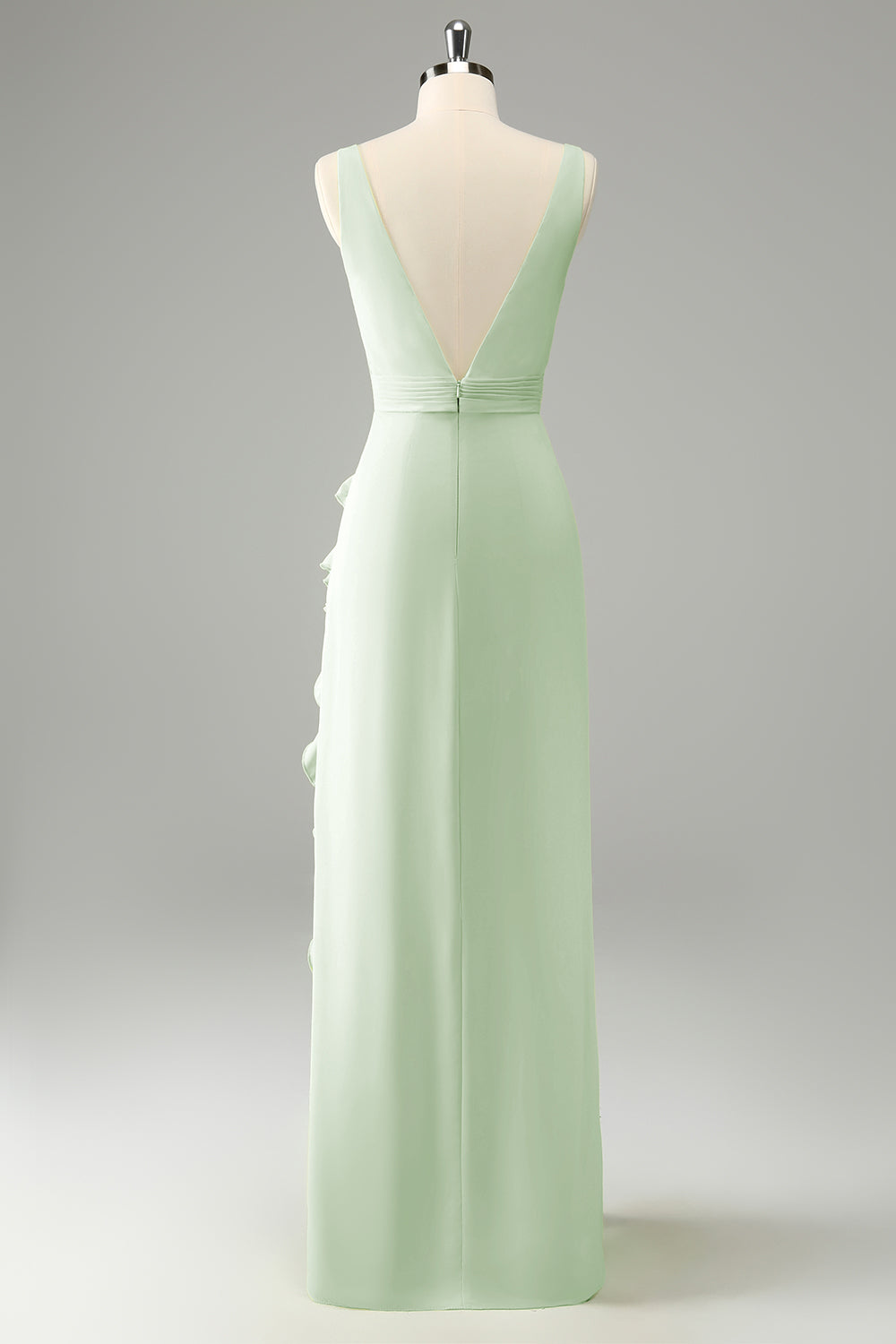 Vestido de invitada de boda con volantes de cuello en V profundo de narciso con abertura