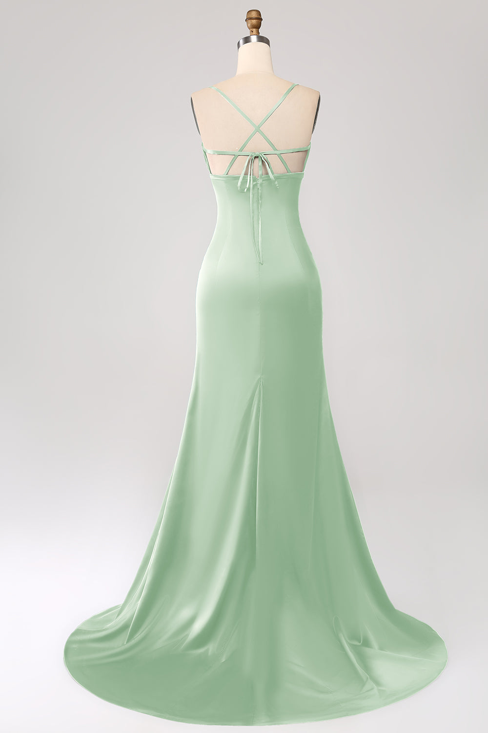 Vestido de fiesta de satén con tirantes de espagueti de sirena rosa polvorienta con plisado