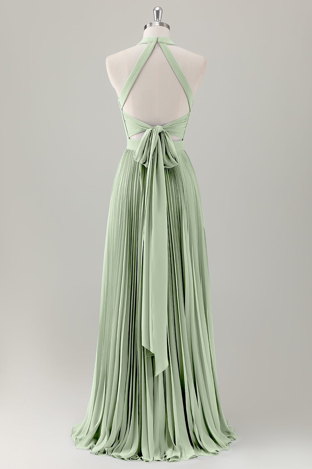 Vestido de dama de honor largo halter azul grisáceo con abertura