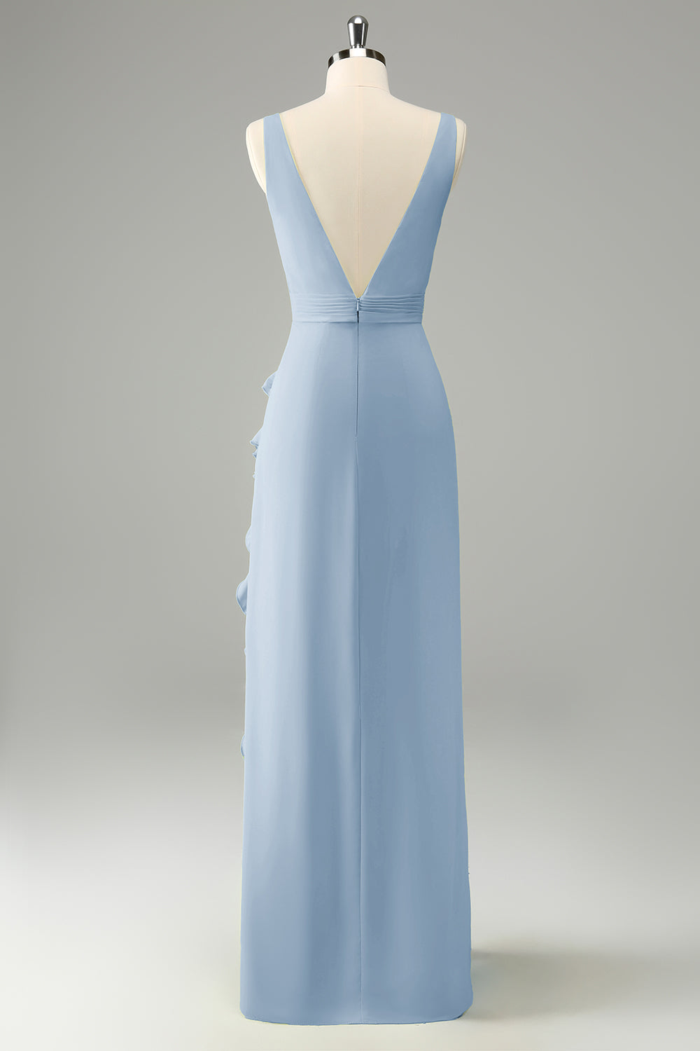 Vestido de invitada de boda con volantes de cuello en V profundo de narciso con abertura