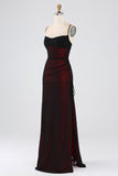 Vaina Tirantes Espagueti Negro Rojo Piso Largo Vestido De Dama De Honor