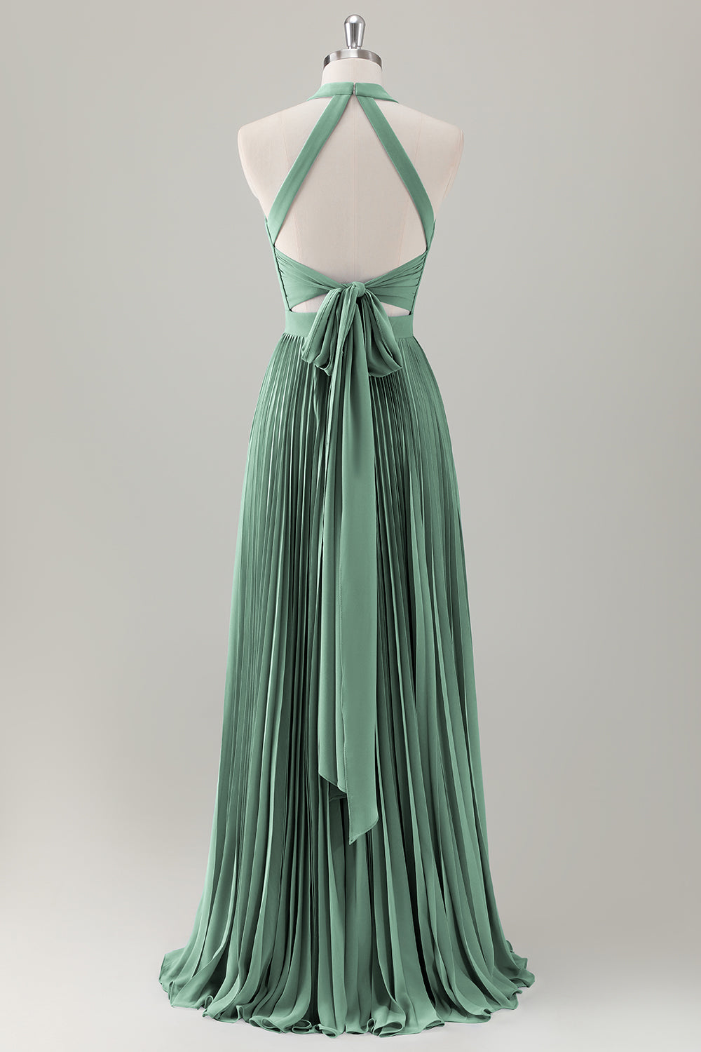 Vestido de dama de honor largo halter azul grisáceo con abertura