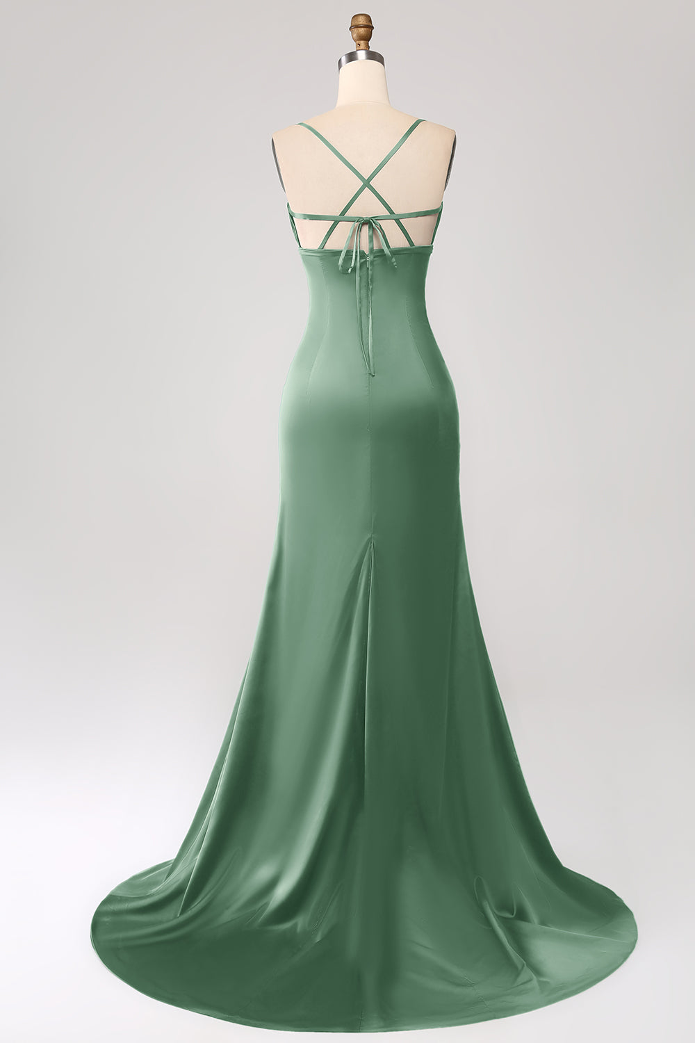 Vestido de fiesta de satén con tirantes de espagueti de sirena rosa polvorienta con plisado