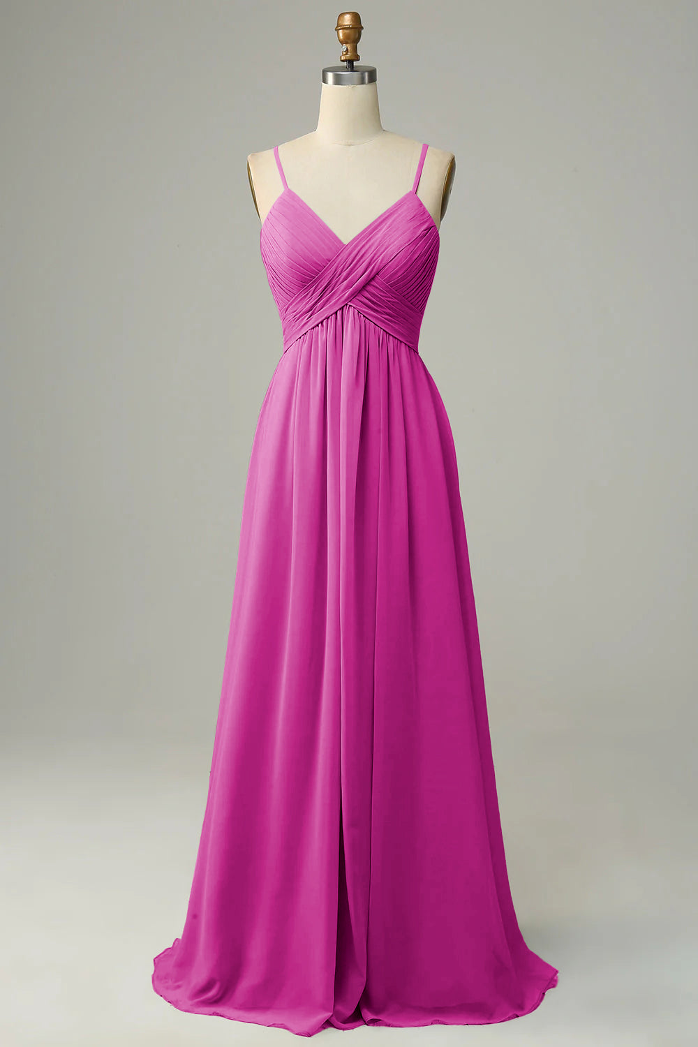 Tirantes de Espagueti Vestido de Dama de Honor Sin Mangas Fucsia