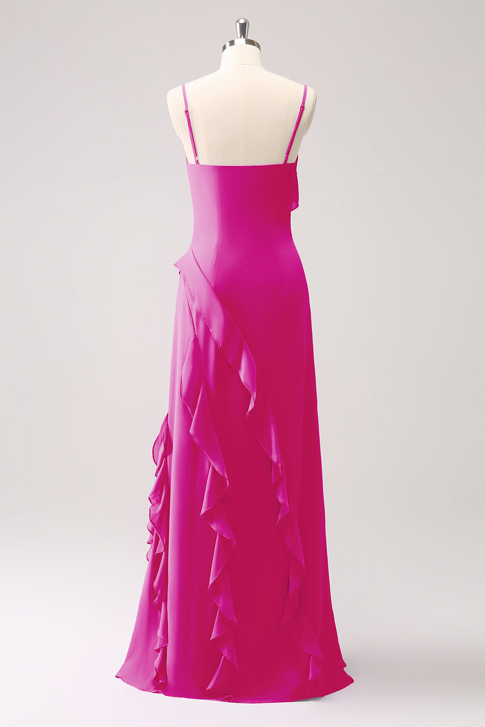 Eucalipto Volantes Tirantes de Espagueti Vestido largo de dama de honor de gasa con abertura