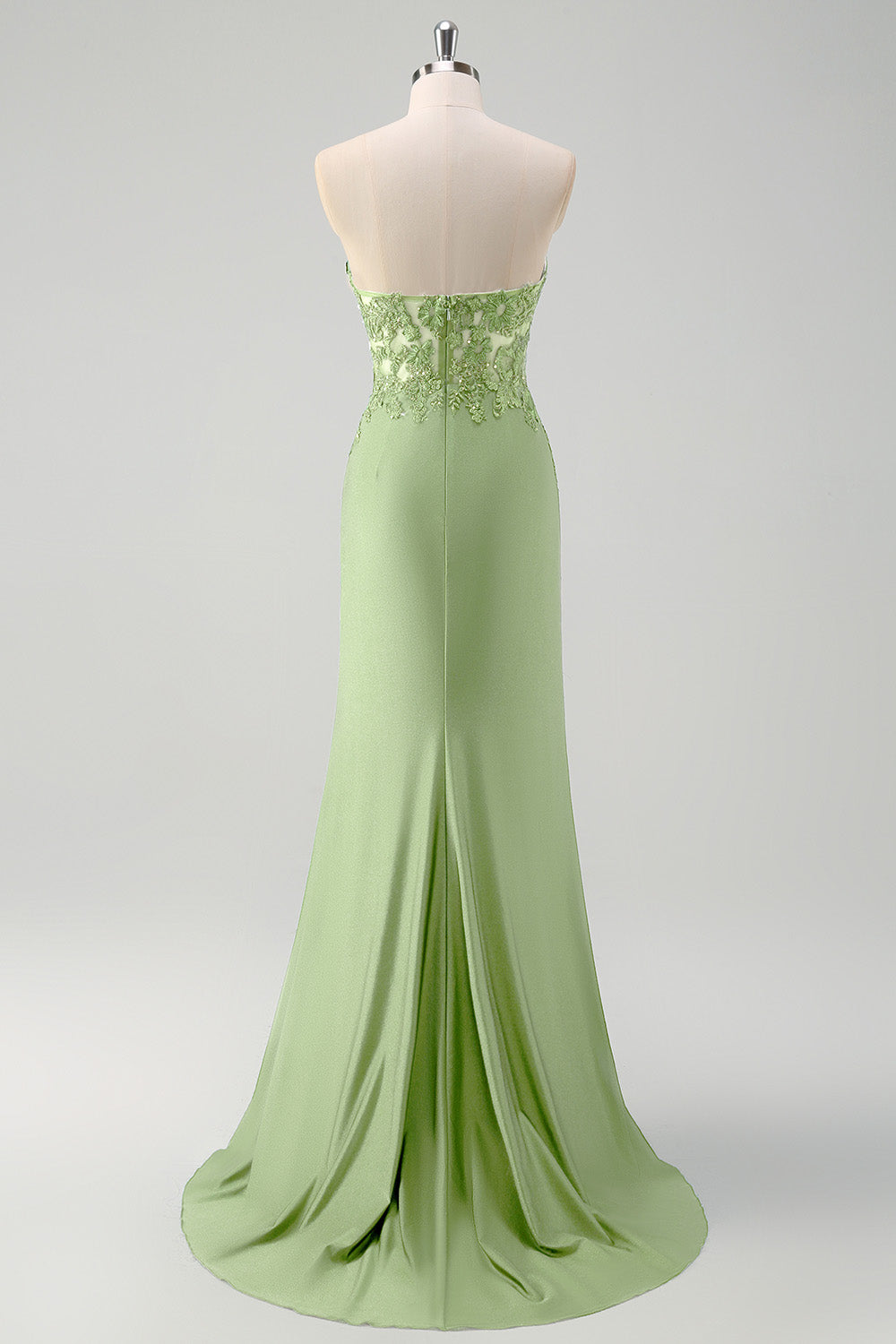 Vestido largo de fiesta con corsé sin tirantes de sirena verde brillante con abertura