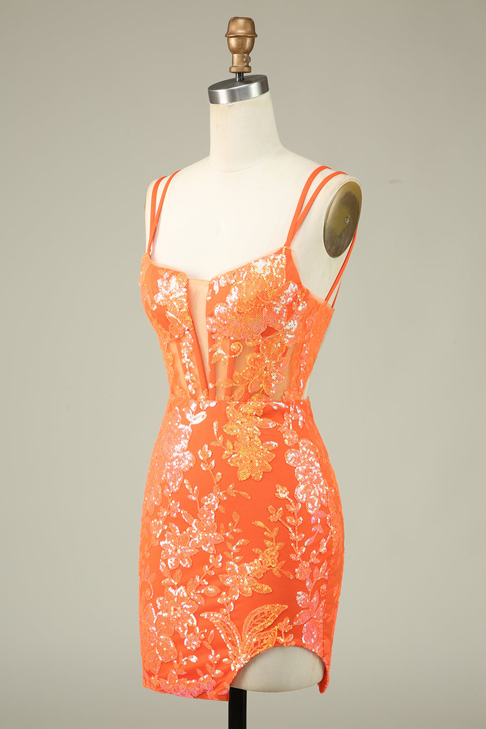Precioso vestido de cóctel con purpurina y cordones rosa intenso con abertura