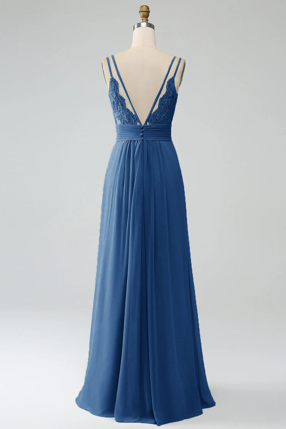 Vestido de dama de honor largo de gasa plisado con tirantes finos fucsia