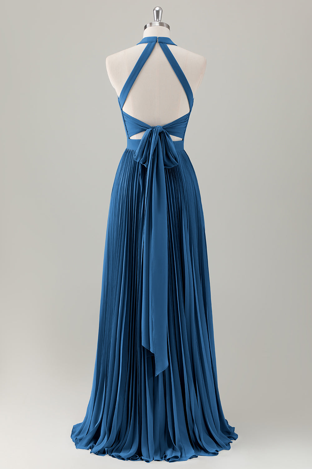 Vestido de dama de honor largo halter azul grisáceo con abertura