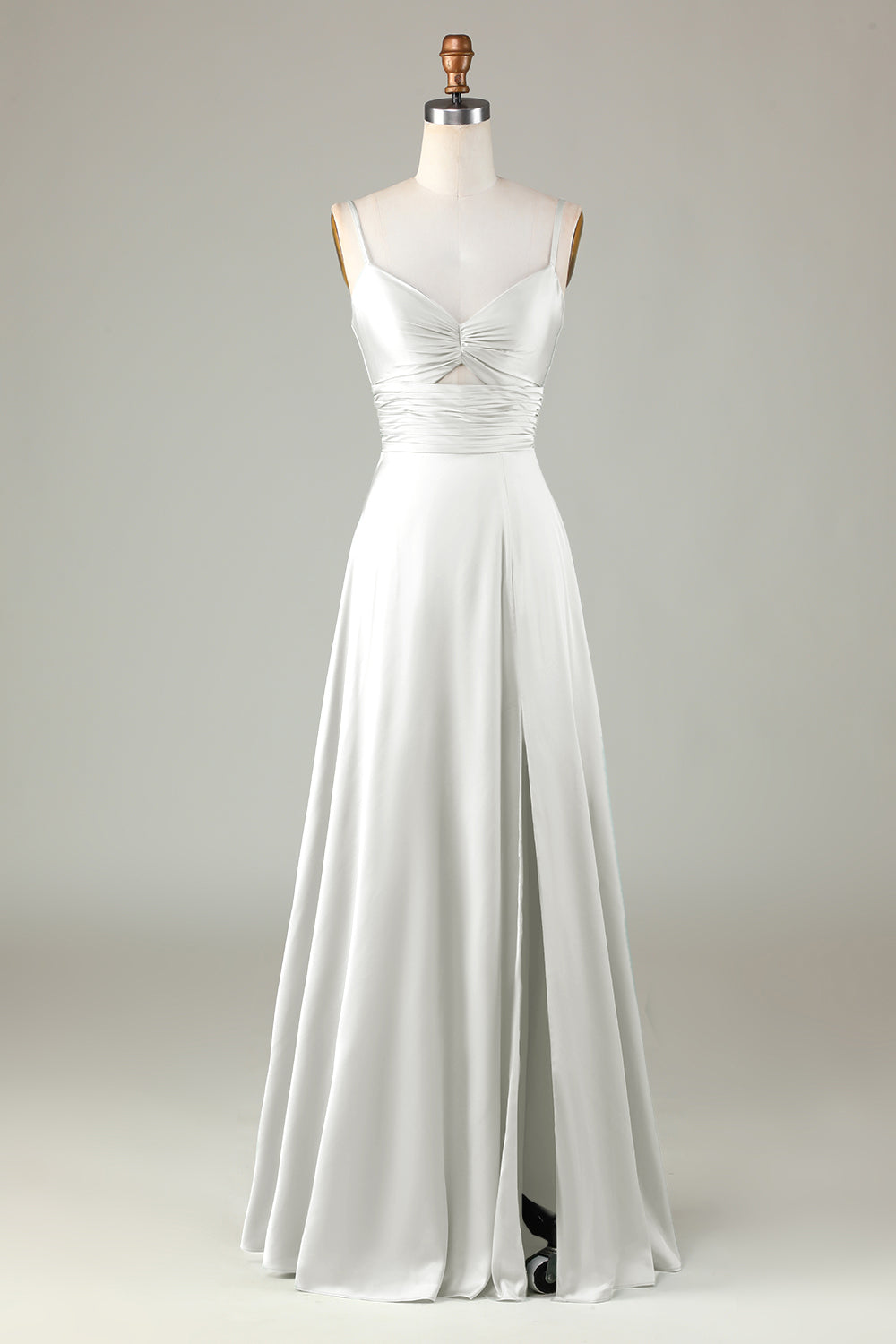 Correas de espagueti de ojo de cerradura Salvia Polvorienta Vestido de dama de honor con hendidura