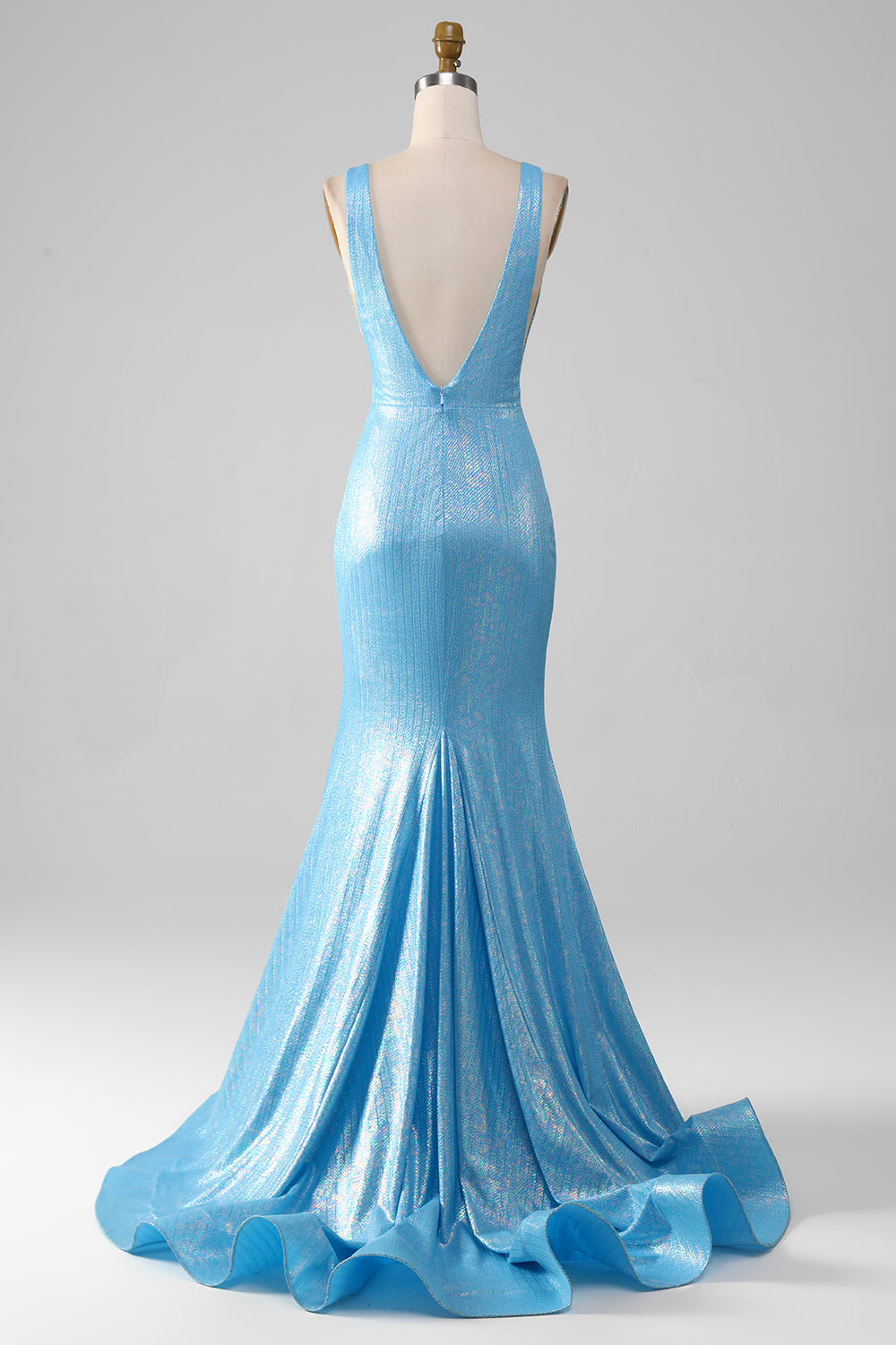 Vestido de fiesta de sirena con escote en V azul brillante