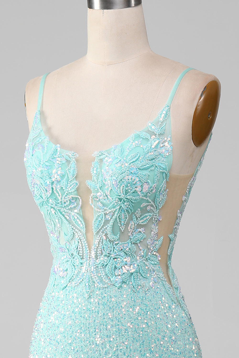 Vestido de fiesta de sirena brillante con lentejuelas con abertura