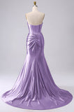 Vestido de fiesta corsé fucsia de sirena brillante con abertura