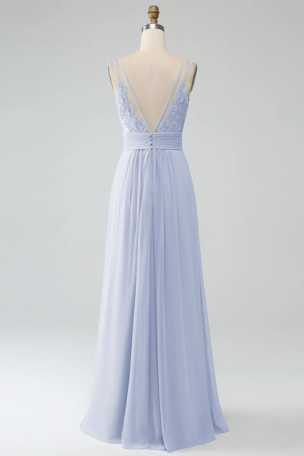 Vestido de dama de honor largo de gasa plisado con tirantes finos fucsia