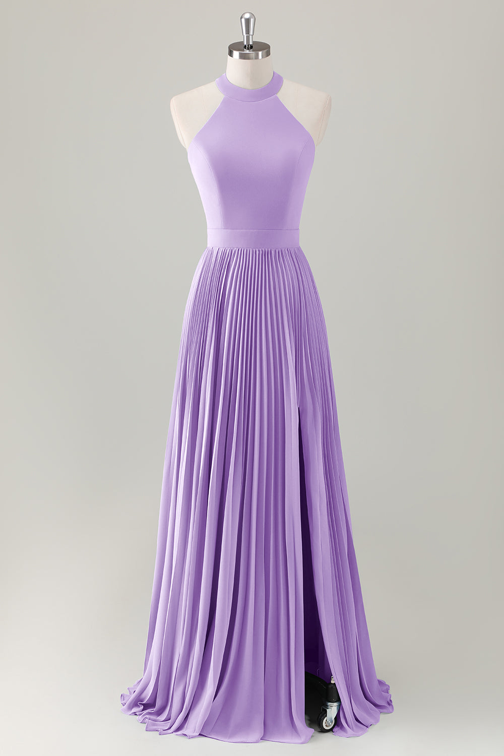 Vestido de dama de honor largo halter azul grisáceo con abertura
