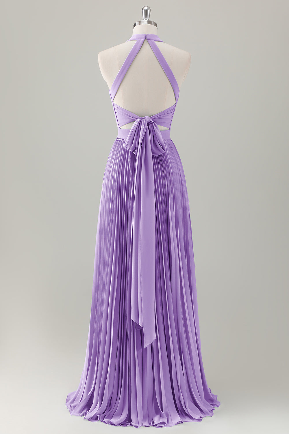 Vestido de dama de honor largo halter azul grisáceo con abertura
