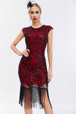 Vestido de Gatsby de lentejuelas negras de la década de 1920 con flecos
