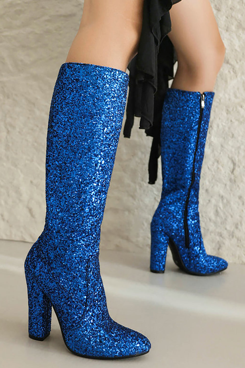 Botas vaqueras de tacón alto azul brillante